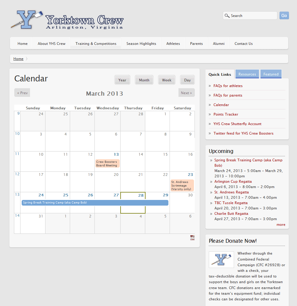 Yorktown Crew Boosters Calendar page